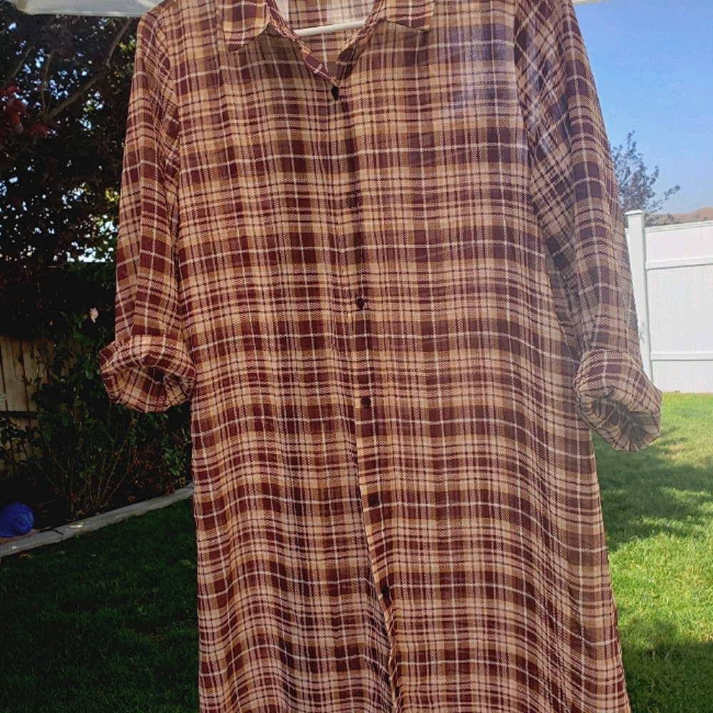 Long sheer plaid dress/cover up